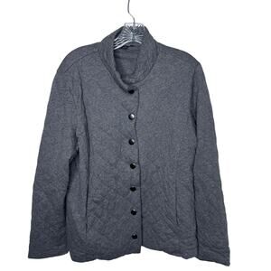 Lands’‎ End Quilted Knit Snap Jacket Gray Shawl Collar Women’s L Petite 14–16